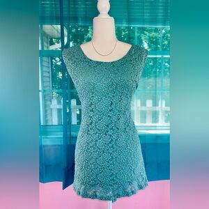 Susan Graver Teal Lace Overlay Sleeveless Sheath Blouse Plus Size 3X